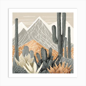 Firefly Modern Abstract Beautiful Lush Cactus And Succulent Garden In Neutral Muted Colors Of Tan, G (8) Art Print