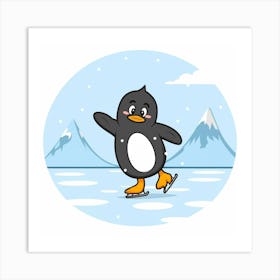 Penguin Ice Skating 1 Art Print