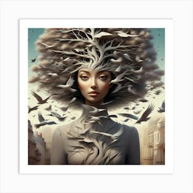 Woman With A Tree On Her Head Art Print