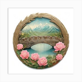 Bridge With Pink Flowers Art Print