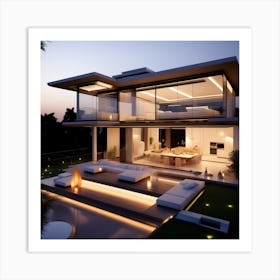 Modern House At Dusk 1 Art Print