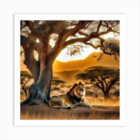 Lion Under The Tree 14 Art Print