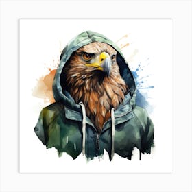 Watercolour Cartoon Hawk In A Hoodie 2 Art Print