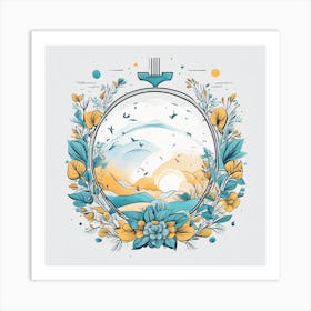 Frame With Flowers And Birds Art Print