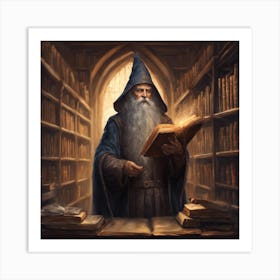 Wizard Reading Book In Library Art Print