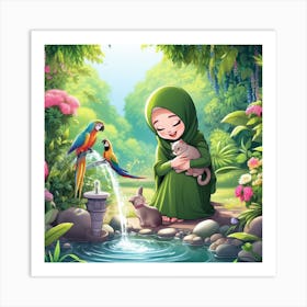 Girl With Parrot Art Print