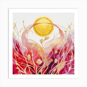 Sun And Pink Leaves Art Print