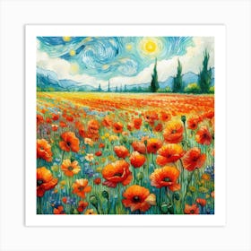 Flowers and sun van Gogh style Art Print