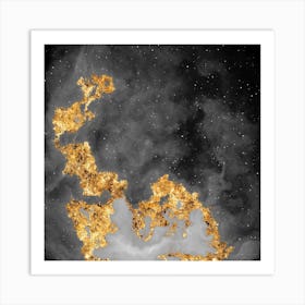 100 Nebulas in Space with Stars Abstract in Black and Gold n.109 Art Print
