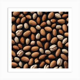 Almonds On Black Background 3 Art Print