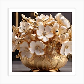 Gold Vase With White Flowers Art Print