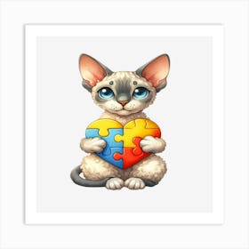 Autism Puzzle Piece Cat (Devon Rex) Art Print