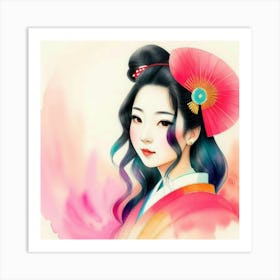 Asian Girl Traditional Clothes Japan Beautiful Geisha Art Print