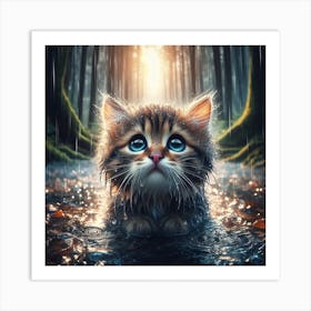 Kitten In The Rain 1 Art Print