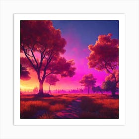 Sunset In The Forest Art Print