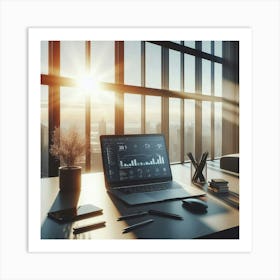 Desk With Laptop 2 Art Print