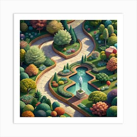 Aerial View Of A Lush Garden With A Winding Path Art Print