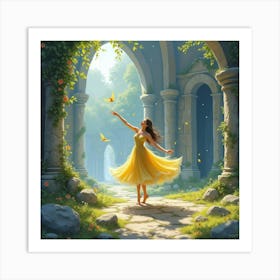 Enchanting Dance In Watercolor With Mystical Ruins 1 Art Print