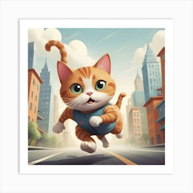 Cat Running In The City Art Print