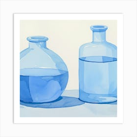 Two Blue Glass Jars Art Print