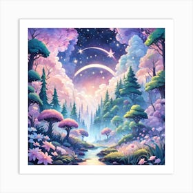 A Fantasy Forest With Twinkling Stars In Pastel Tone Square Composition 267 Art Print