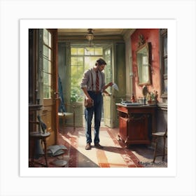 Man In A Bathroom Art Print