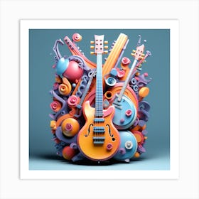 3d Guitar Art Print