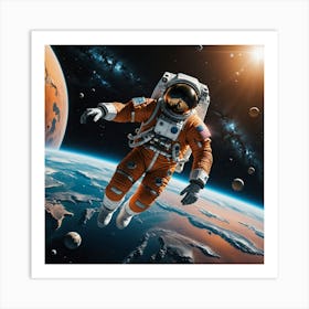 Astronaut Floats In Space Art Print