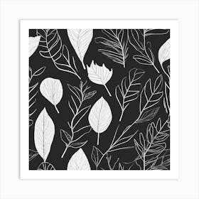 Leaves On Black Background Art Print