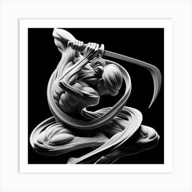 Art Of The Sword Abstraction Figure In Black And White Art Print