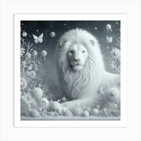 Lion In The Snow 2 Art Print