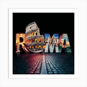 Roma: Cinematic 3D Poster Featuring the Iconic Colosseum and Roman Charm 1 Art Print