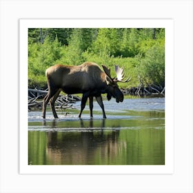 Moose Antlers Wildlife Herbivore North America Forest Majestic Large Bull Cow Calf Solita (4) Art Print