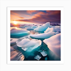 Icebergs At Sunset 3 Art Print