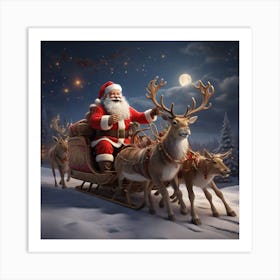 Santa Claus And Reindeer 1 Art Print