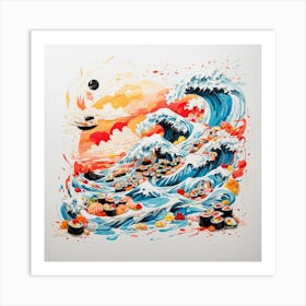 Great Wave with Sushi Food Art Art Print