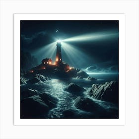 Lighthouse At Night 2 Art Print