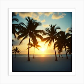 Sunset through palm trees Art Print