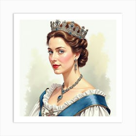 Queen Elizabeth I In Watercolor, Elegant Portrait, Royal Attire 1 Art Print