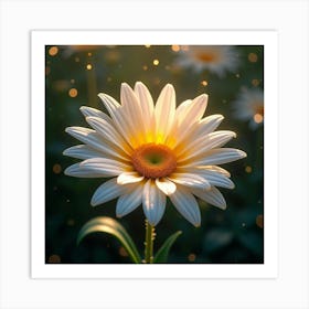 A Radiant Daisy With Petals Of Shimmering, Fractal Light Blooming In A Celestial Garden Art Print