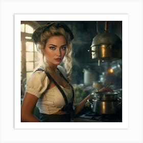 Girl In A Kitchen Art Print