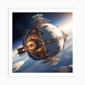Planet Earth Constructing Into Metalica Space Station Art Print