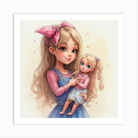 Cute Girl And Cute Doll Affiche