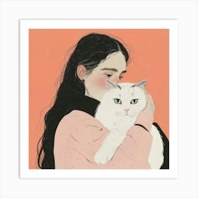 Girl With A Cat Art Print