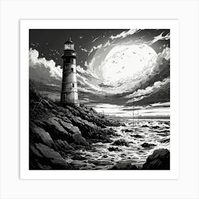 Lighthouse At Night Art Print