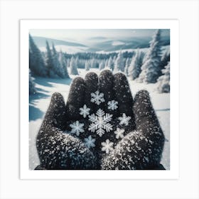 Snowflakes In The Hands Art Print