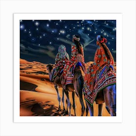 Three Camels In The Desert Art Print