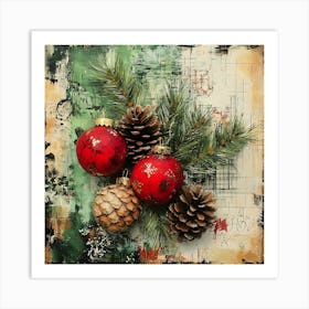 Vintage Christmas Mixed Media 1 Art Print