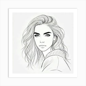 woman portrait drawing line art 5 Art Print