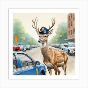 Deer In Police Uniform 1 Art Print